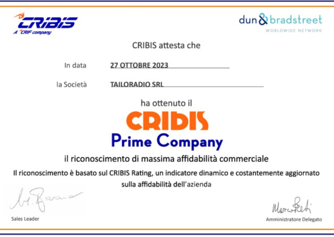 Tailoradio nominata “Cribis Prime Company” 2023